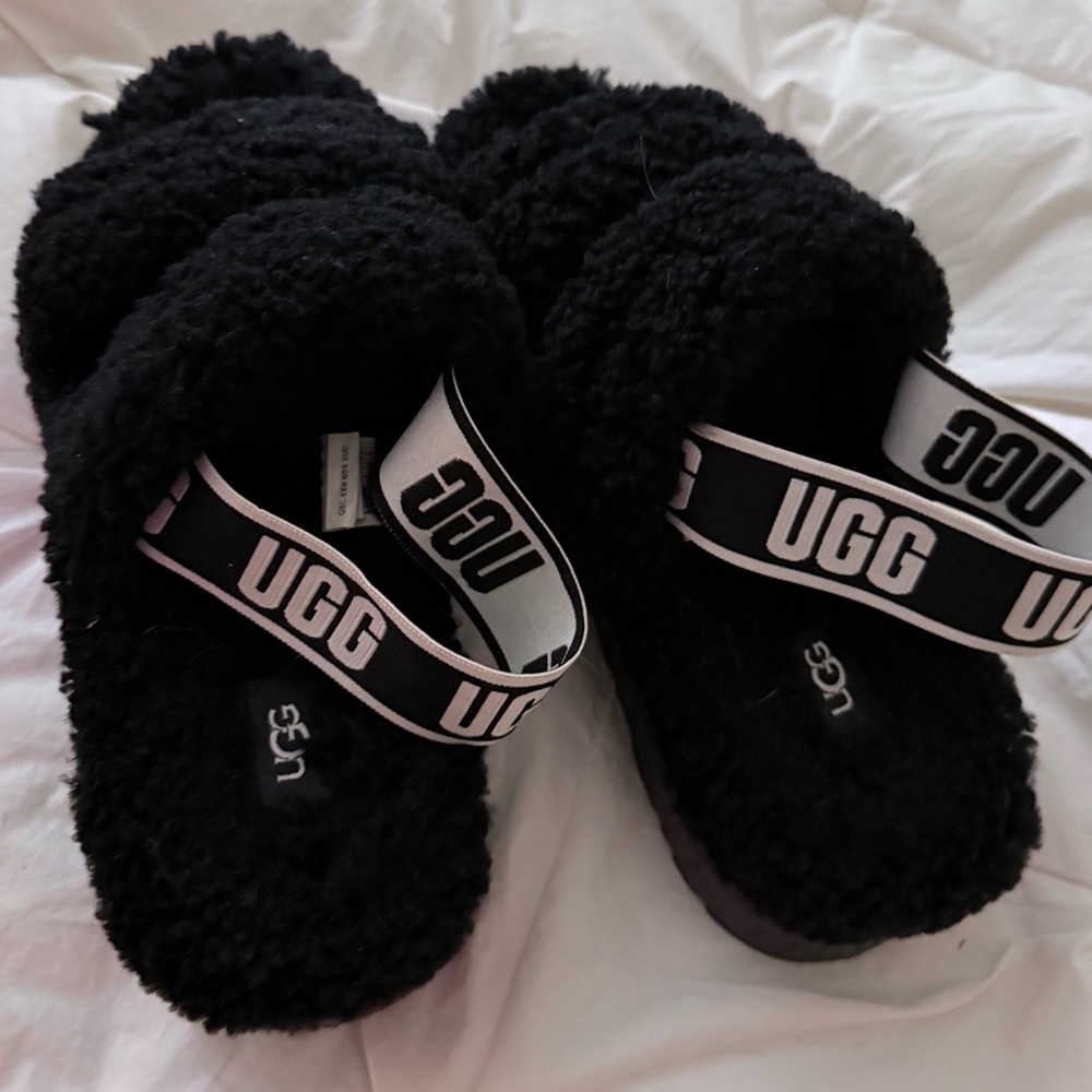 UGG Black Fluffy Sandals
